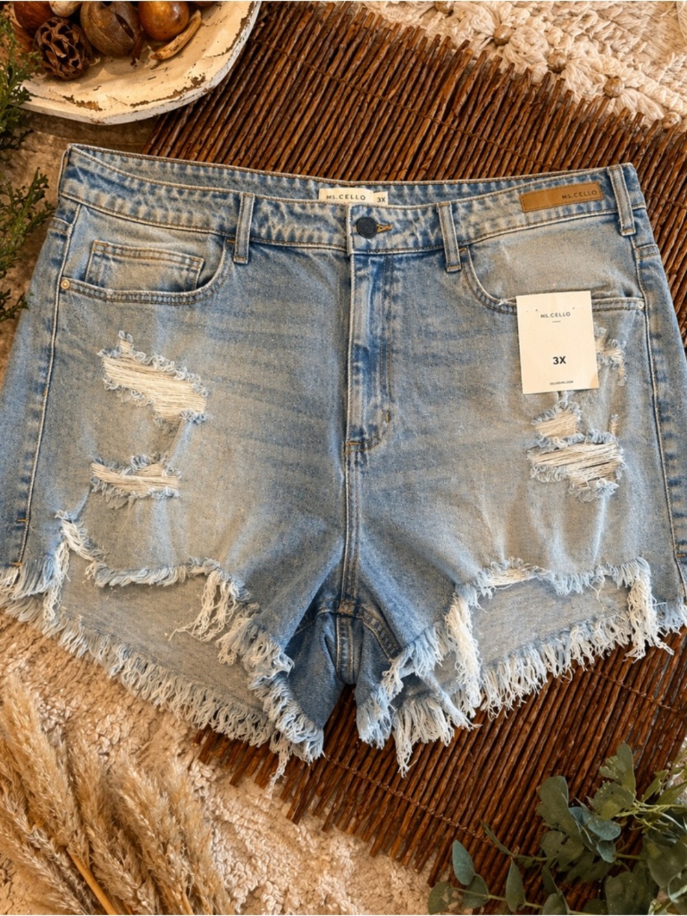 Cello Light Wash Distressed Denim Shorts